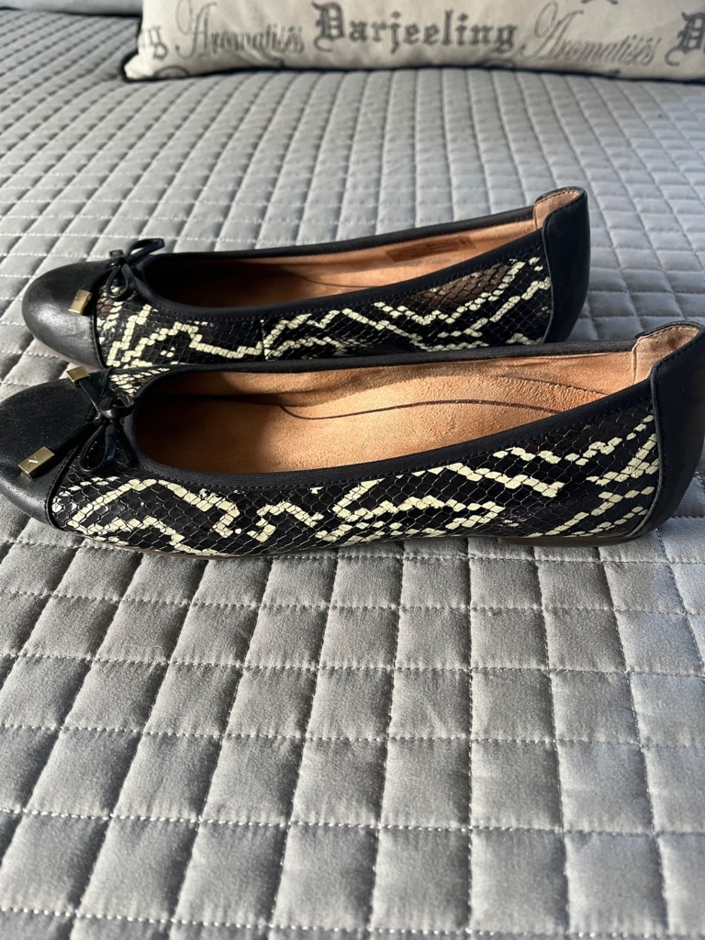 Vionic Black and Cream Snake-Print Ballet Flats